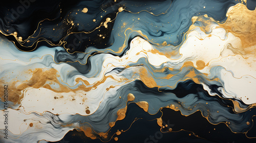 Black and White marble liquid acid texture background, fluid, black, gold, green, blue, glosy, surface is a great background.
