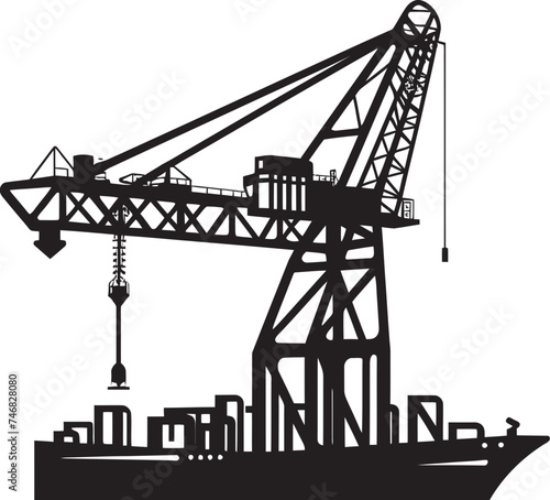 Industrial Dockyard Icon Crane Vector Logo Maritime Freight Logistics Port Crane Vector Graphics