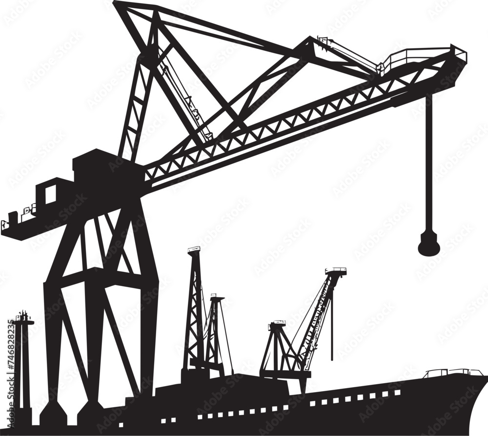 Harbor Operations Icon Shipping Port Crane Emblem Industrial Dockyard Emblem Port Crane Vector Logo