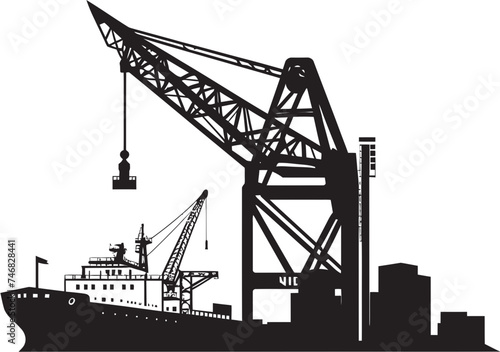 Container Terminal Symbol Shipping Port Crane Design Maritime Cargo Handler Icon Crane Vector Logo