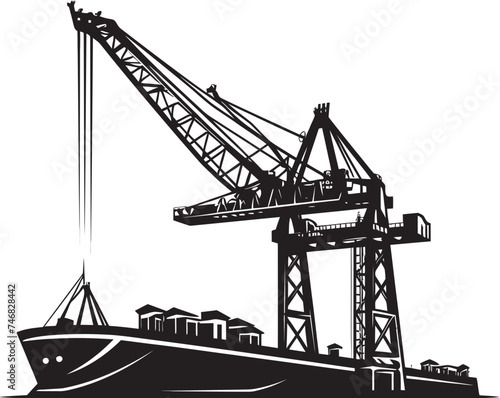 Marine Terminal Icon Crane Vector Design Seaport Infrastructure Emblem Shipping Port Crane Graphic