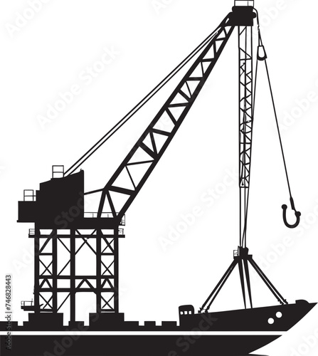Maritime Cargo Handler Icon Crane Vector Logo Harbor Crane Silhouette Shipping Port Vector Logo
