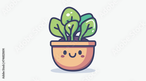 Vector cute plant in pot kawaii character white background