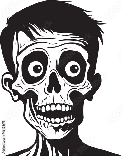 Grim Surprise Graphic Startled Skeleton Vector Icon Haunting Skeletal Emblem Shocked Vector Logo © BABBAN