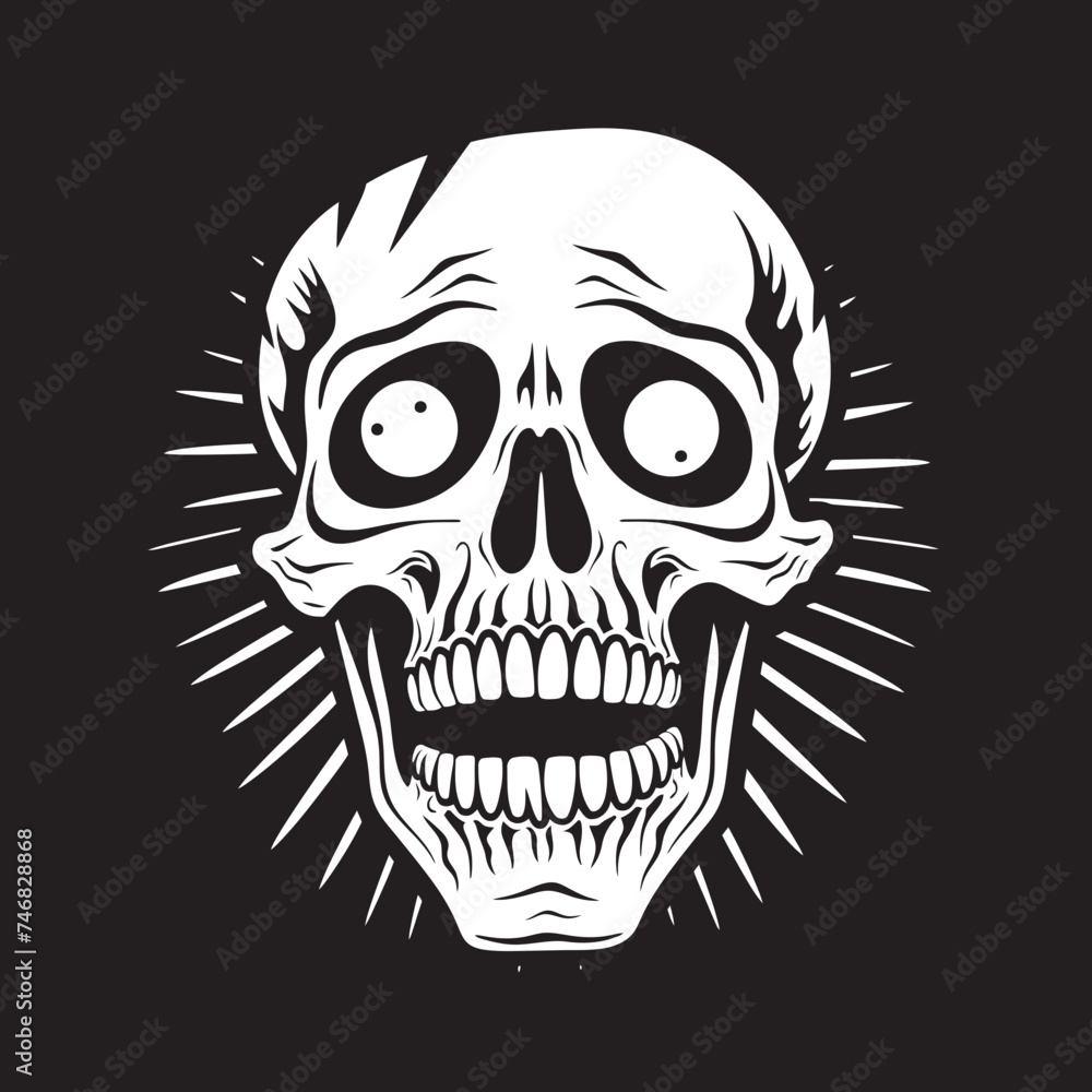 Skeleton Horror Emblem Shocked Vector Graphic Dreadful Surprise Symbol Startled Skeleton Vector Design