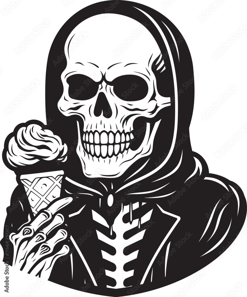 Icy Delight Skeleton Licking Soft Serve Vector Graphic Ghostly Goodies Soft Ice Cream with Skeleton Emblem Icy Delight Skeleton Licking Soft Serve Vector Graphic Ghostly Goodies Soft Ice Cream with Skeleton Emblem