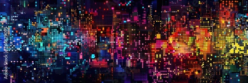 Pixelated digital explosion in vibrant colors