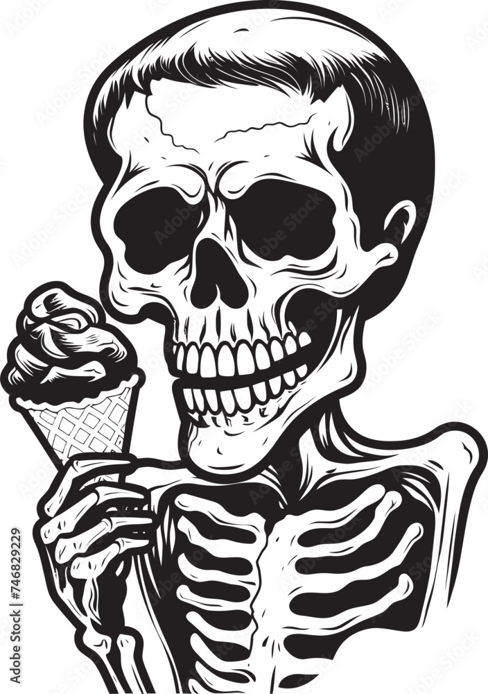 Icy Delight Soft Ice Cream with Skeleton Vector Ghostly Goodies Skeleton Enjoying Soft Ice Cream Emblem Icy Delight Soft Ice Cream with Skeleton Vector Ghostly Goodies Skeleton Enjoying Soft Ice Cream Emblem