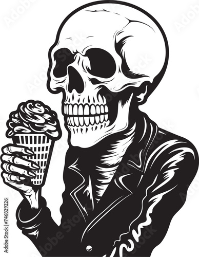 Terrifying Treats Skeleton Licking Soft Serve Logo Design Bone Chilling Cones Soft Ice Cream with Skeleton Vector Logo
