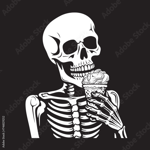 Spine Tingling Sweets Soft Ice Cream with Skeleton Vector Chilly Chills Skeleton Enjoying Soft Ice Cream Emblem