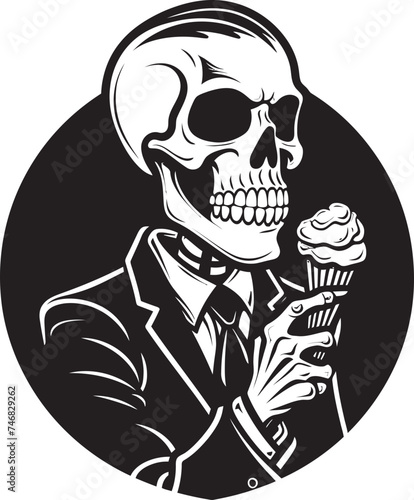 Creepy Cones Skeleton Licking Soft Serve Vector Graphic Chilling Treats Skeleton Enjoying Soft Ice Cream Emblem