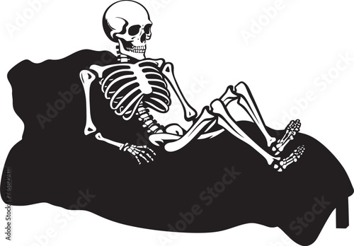 Haunting Repose Skeleton on Bed Graphic Chilling Siesta Skeleton Emblem on Bed