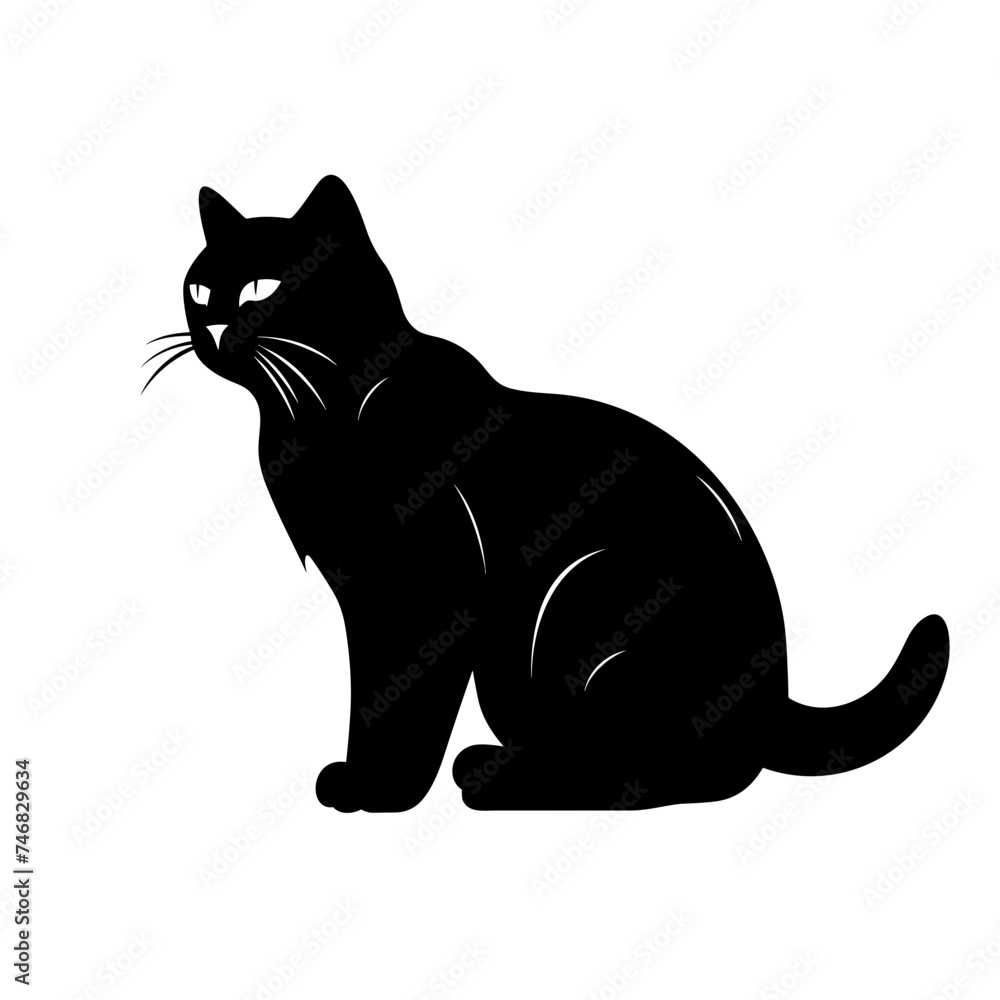 cat black and white  vector illustration isolated transparent background logo, cut out or cutout t-shirt print design