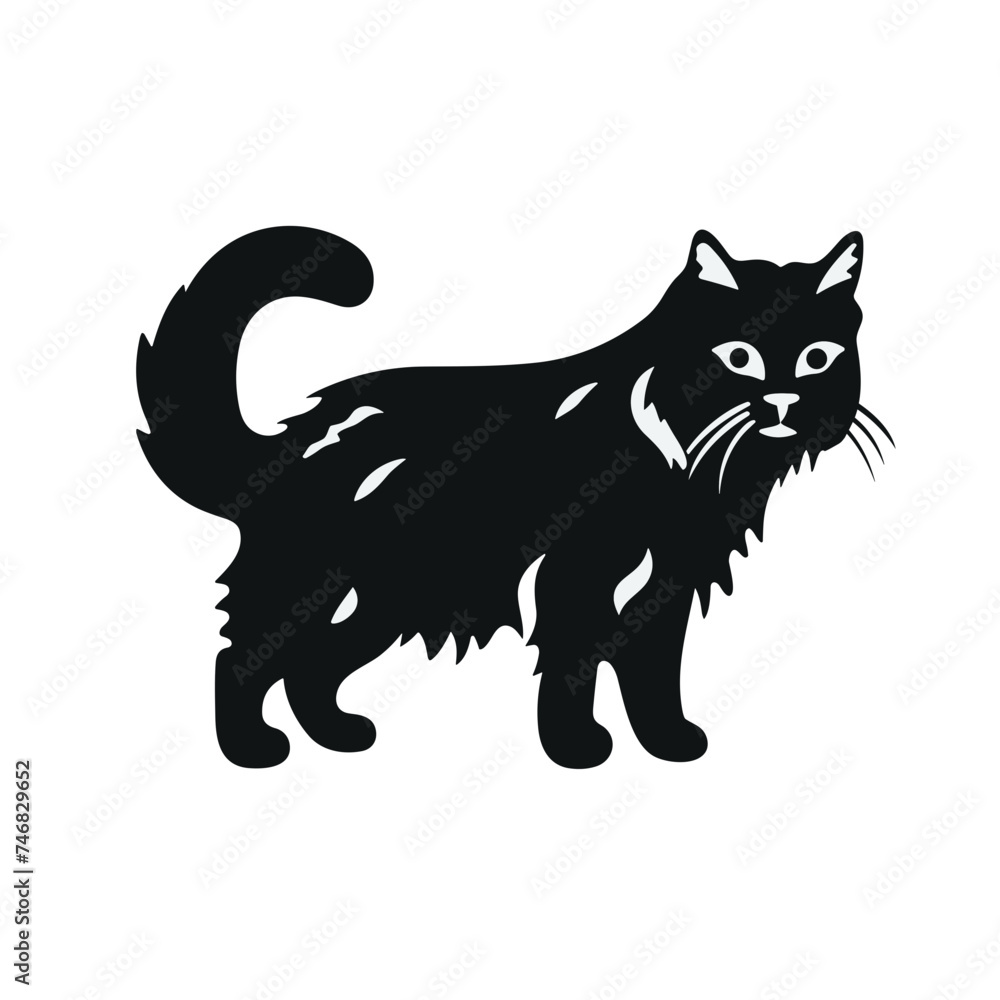 Obraz premium cat black and white vector illustration isolated transparent background logo, cut out or cutout t-shirt print design