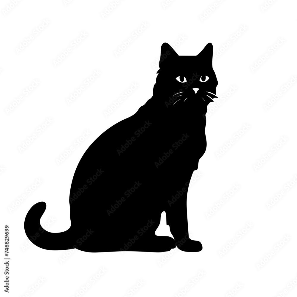 cat black and white  vector illustration isolated transparent background logo, cut out or cutout t-shirt print design