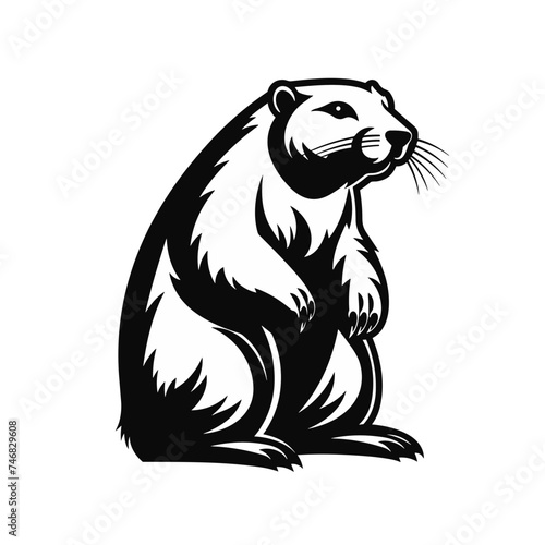 beaver or otter or nutria or marmot black and white vector illustration isolated transparent background logo, cut out or cutout t-shirt print design  