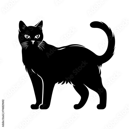 cat black and white  vector illustration isolated transparent background logo, cut out or cutout t-shirt print design