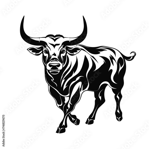 bull or cow black and white  vector illustration isolated transparent background logo  cut out or cutout t-shirt print design