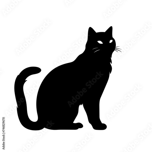 cat black and white vector illustration isolated transparent background logo, cut out or cutout t-shirt print design