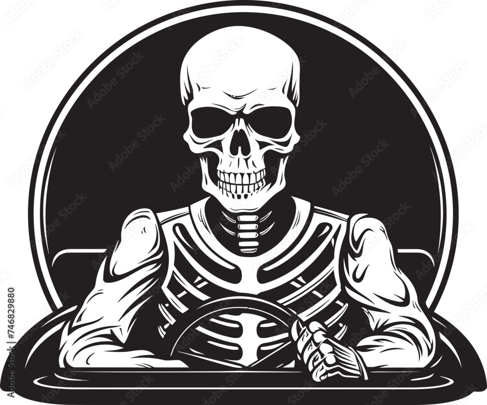 Skeletal Sprint Car with Skeleton Logo Ghostly Gearshift Skeleton Driving Icon Skeletal Sprint Car with Skeleton Logo Ghostly Gearshift Skeleton Driving Icon