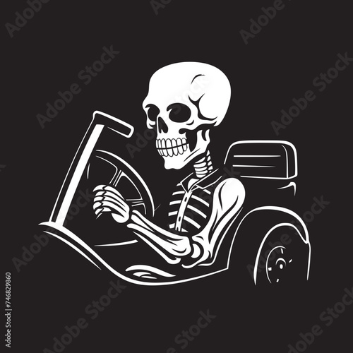 Spooky Speedster Car with Skeleton Vector Highway Bones Skeleton Driving Logo