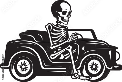 Bone Journey Skeleton Car Graphic Design Skele Drive Car with Skeleton Vector