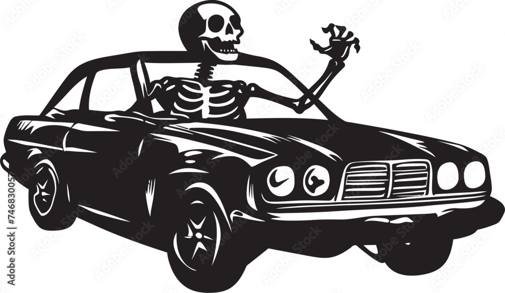Obraz premium Ghost Highway Car with Skeleton Icon Graphic Skeletal Arsenal Vector Logo Design with Guns