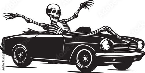 Skele Sprint Car with Skeleton Vector Icon Macabre Motorist Skeleton Riding Auto Vector Design