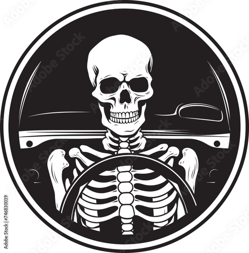 Spine Tingling Transport Skeleton Riding Auto Vector Phantom Pedal Car with Skeleton Icon Logo