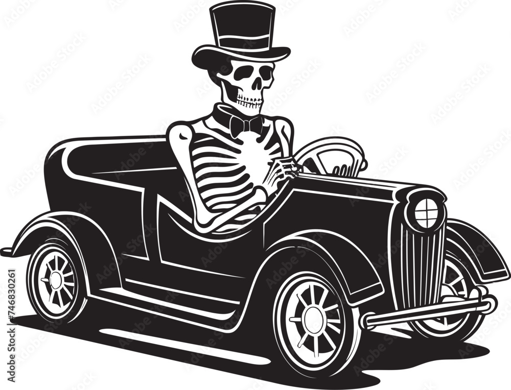 Bone Journey Car with Skeleton Icon Design Skele Sprint Skeleton Riding Car Logo