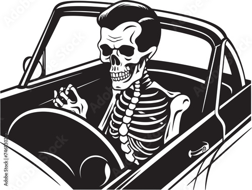 Spine Chiller Cruiser Skeleton Riding in Car Vector Skele Speedway Skeleton Driving Car Graphic Icon
