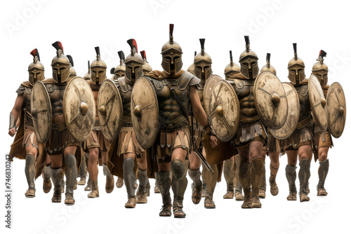 Ancient Spartan Soldier Advancing in Formation with Comrades Isolated on Transparent Background