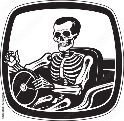 Skele Speedster Skeleton Riding in Car Icon Ghostly Gearshift Skeleton Driving Car Vector