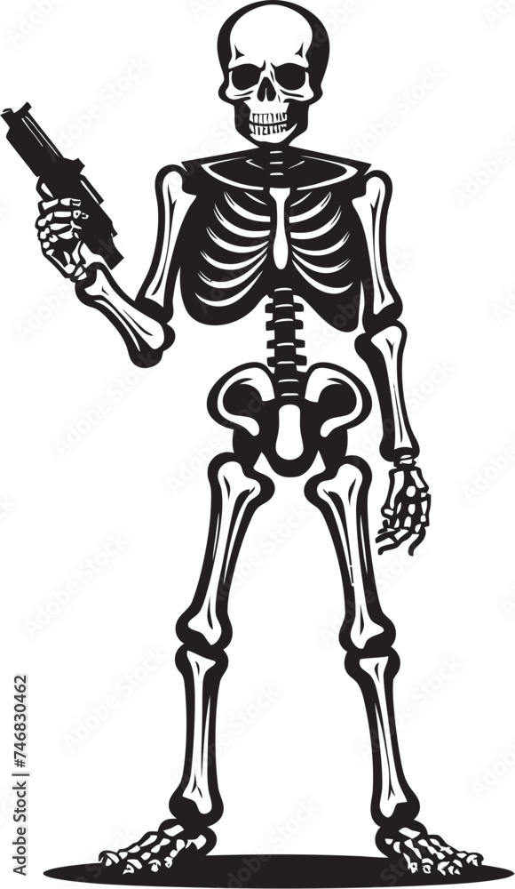 Fototapeta premium Bonefire Brigade Firearms Graphic Logo Design Skeletal Sniper Skeleton with Guns Vector