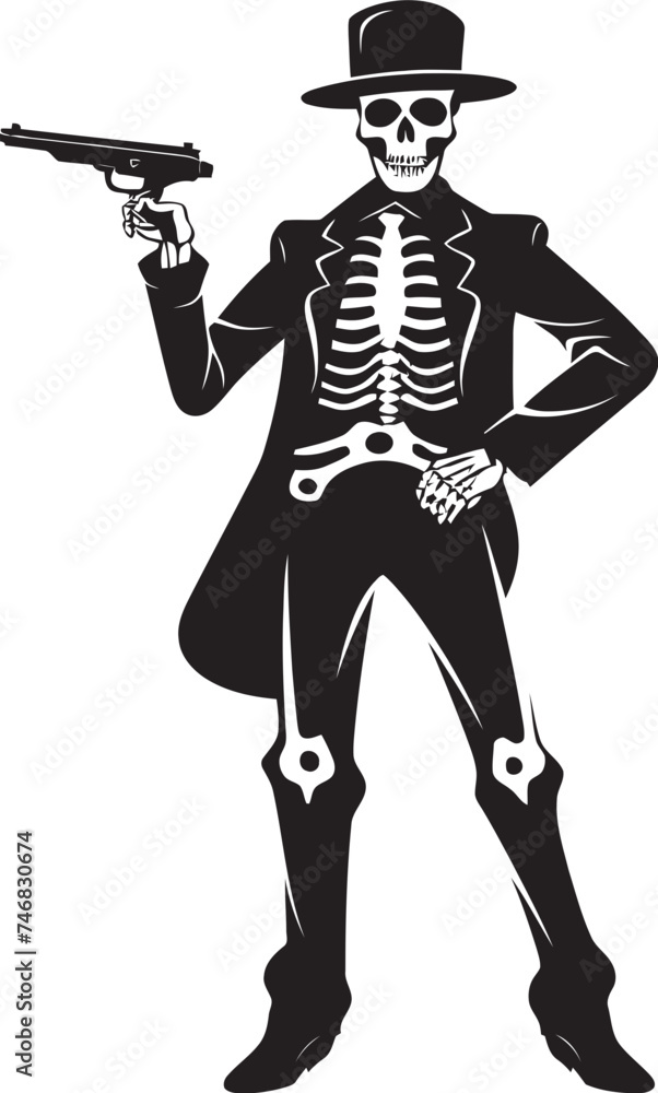 Bonefire Bandits Skeleton with Guns Vector Pistol Posse Gunslinging Skeleton Icon Design