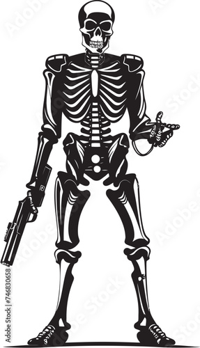 Bonefire Barrage Firearms Graphic Logo Design Skeletal Shootout Skeleton with Guns Vector