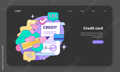 Credit card web banner or landing page night or dark mode set. Bank-offered