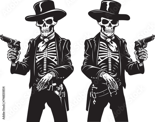 Bonefire Blasters Skeleton Armed with Guns Logo Skele Sniper Firearms Vector Icon