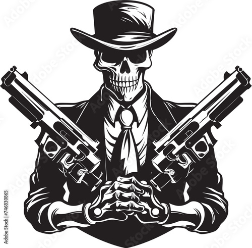 Fototapeta Skele Sniper Firearms Vector Icon Deadshot Bones Skeleton with Guns Graphic