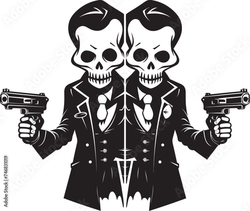 Bonefire Blasters Guns Graphic Logo Skele Shoot Skeleton with Firearms Icon Design