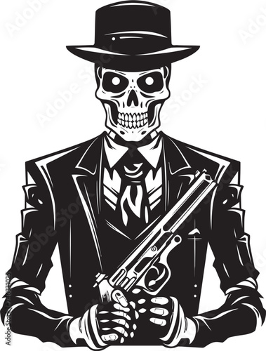 Pistol Precision Skeleton Holding Guns Vector Bonefire Blasters Guns Graphic Logo