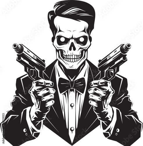 Skeletal Sharpshooter Skeleton Holding Guns Icon Design Pistol Paladin Guns Graphic Vector