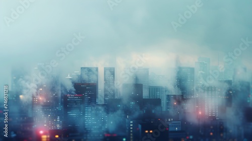 Smog city from PM 2.5 dust, Cityscape of buildings with bad weather and air pollution,Toxic haze in the city, Unhealthy air pollution dust, environment, Blurred image photo