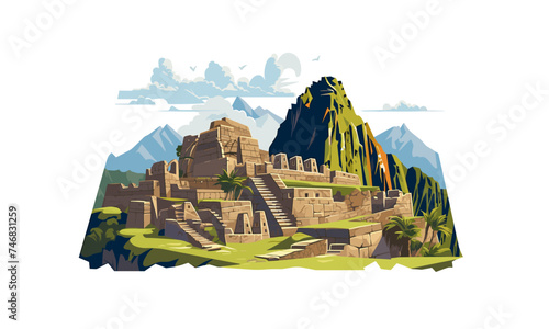 Machu Picchu Inca Ruins of Peru vector flat isolated illustration