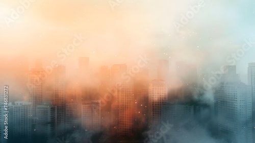 Smog city from PM 2.5 dust  Cityscape of buildings with bad weather and air pollution Toxic haze in the city  Unhealthy air pollution dust  environment  Blurred image