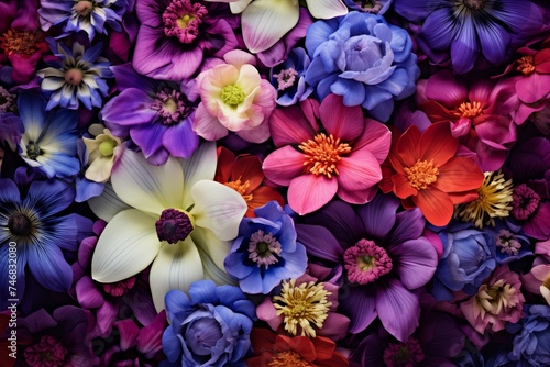 Blooming Flowers, Vibrant Color Combinations, Stylish Floral Display in Lively Hues photo