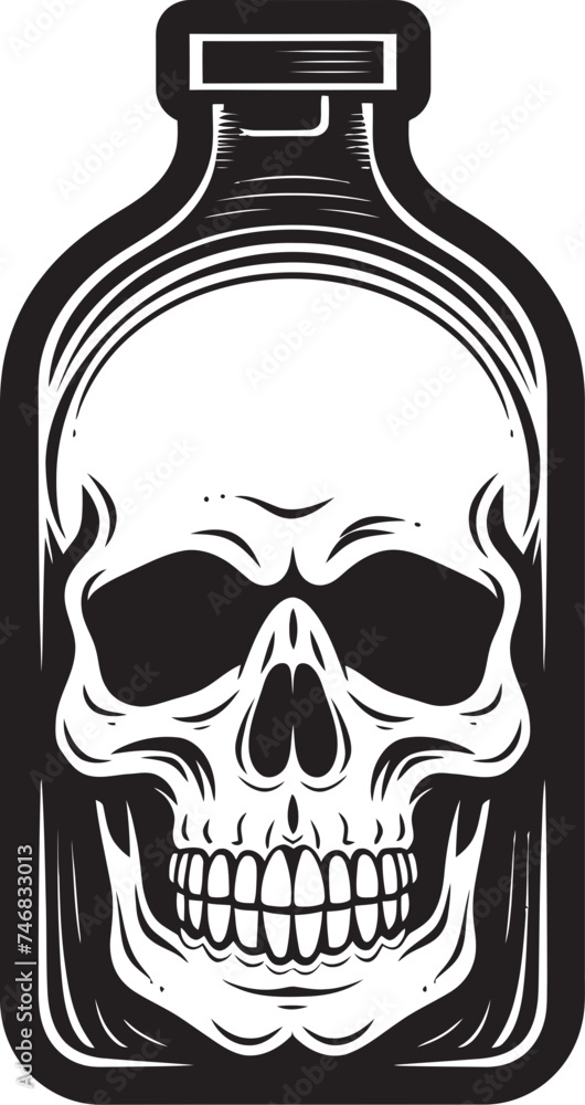 Eerie Elixir Vector Icon with Skull Confined in Glass Phantom Potion Bottle Encased Skull Graphic Icon Eerie Elixir Vector Icon with Skull Confined in Glass Phantom Potion Bottle Encased Skull Graphic Icon