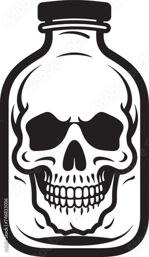Spectral Spirits Vector Logo with Skull Captive in Bottle Ghostly Grog Bottle Imprisoned Skull Graphic