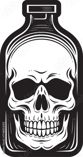 Eerie Elixir Vector Icon with Skull Confined in Glass Phantom Potion Bottle Encased Skull Graphic Icon