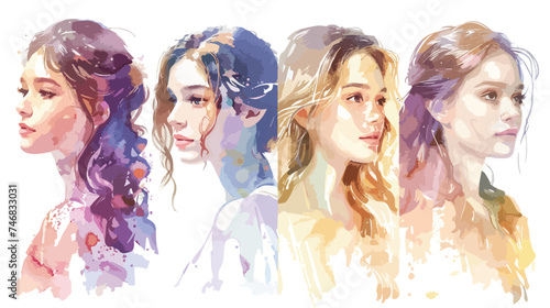 watercolor style illustration set of lovely young 